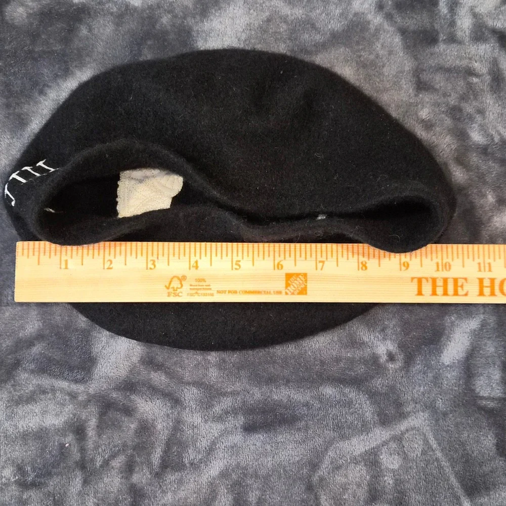 Black Wool Beret Embroidered Crescent Moon XVIII Roman Numeral Gothic Celestial